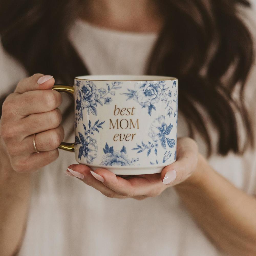 NEW SWEET WATER DECOR best mom ever gold handled mug in blue floral